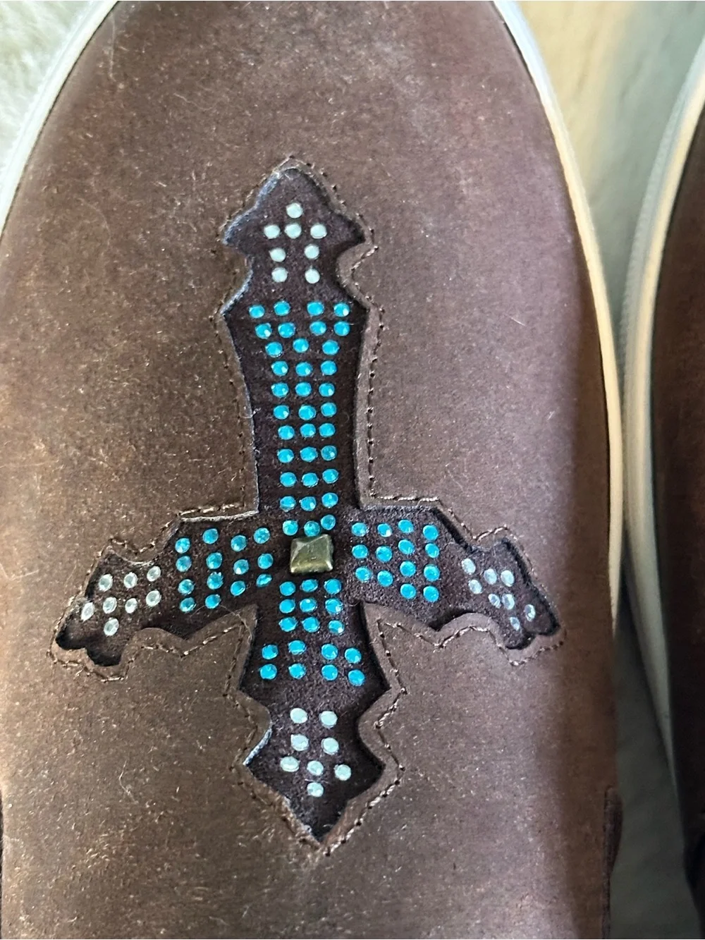 Roper Western Slip-On Sneakers Brown Turquoise Cross Studded Women’s 9